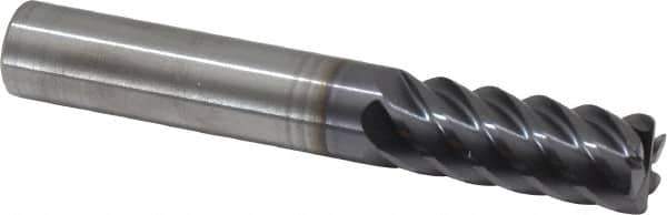 RobbJack - 3/8", 6 Flute, Single End, Solid Carbide, 0.03" Corner Radius End Mill - 2-1/2" OAL, 45° Helix, Right Hand Flute, 7/8" LOC, Right Hand Cut - Eagle Tool & Supply