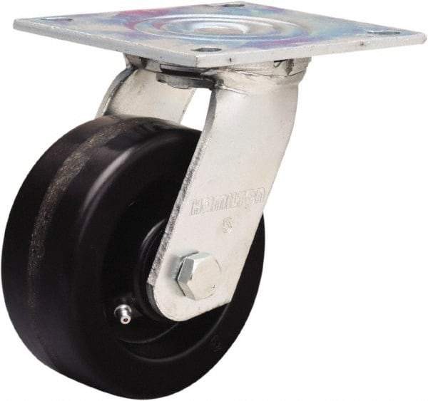 Hamilton - 5" Diam x 2" Wide x 6-1/2" OAH Top Plate Mount Swivel Caster - Phenolic, 900 Lb Capacity, Straight Roller Bearing, 5 x 5-1/2" Plate - Eagle Tool & Supply