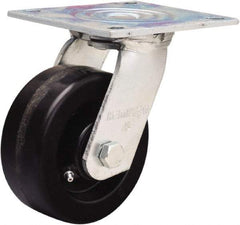 Hamilton - 5" Diam x 2" Wide x 6-1/2" OAH Top Plate Mount Swivel Caster - Phenolic, 900 Lb Capacity, Straight Roller Bearing, 5 x 5-1/2" Plate - Eagle Tool & Supply