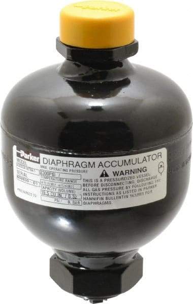 Parker - 20 Lb. Capacity, 3,045 psi Max Working Pressure, 5.55" High, Hydrin Diaphragm Accumulator - 3.74" Diam, 8 SAE Port Thread - Eagle Tool & Supply