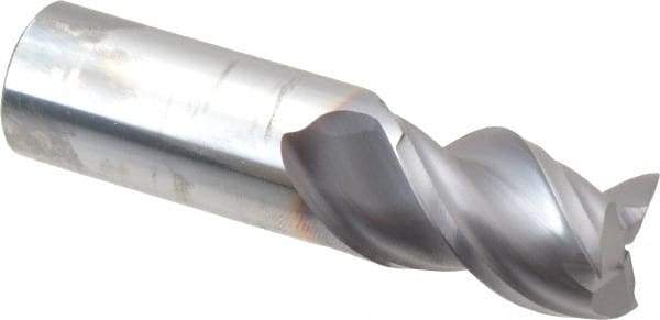 Niagara Cutter - 3/4", 1" LOC, 3/4" Shank Diam, 3" OAL, 3 Flute, Solid Carbide Square End Mill - Single End, TiCN Finish, Spiral Flute, 45° Helix, Centercutting, Right Hand Cut, Right Hand Flute, Series A345 - Eagle Tool & Supply