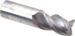 Niagara Cutter - 3/4", 1" LOC, 3/4" Shank Diam, 3" OAL, 3 Flute, Solid Carbide Square End Mill - Single End, TiCN Finish, Spiral Flute, 45° Helix, Centercutting, Right Hand Cut, Right Hand Flute, Series A345 - Eagle Tool & Supply