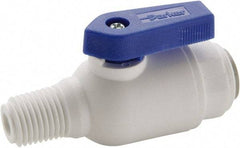 Parker - 1/4" Pipe, Full Port, Polypropylene Valve Male Connector Ball Valve - Bi-Directional, MNPT x Push-to-Connect Ends, Wedge Handle, 150 WOG - Eagle Tool & Supply
