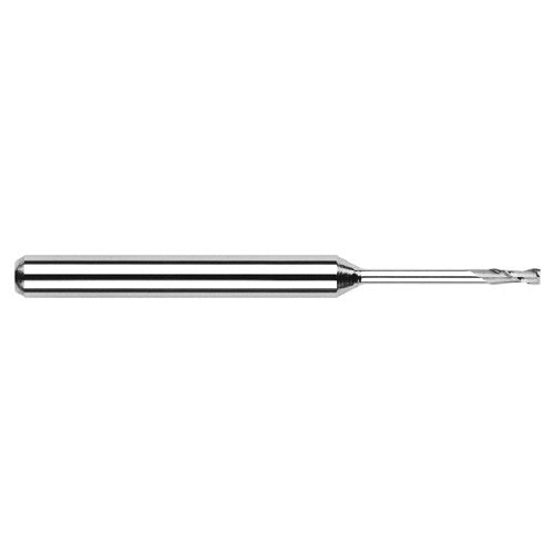 Miniature End Mills - Long Reach, Standard Flute - 0.0900″ Cutter Diameter × 0.2700″ Length of Cut × 0.6250″ (5/8″) Reach Carbide Square End Mill, 2 Flutes - Exact Industrial Supply