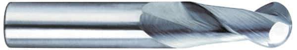 SGS - 1" Diam, 2" LOC, 2 Flute Solid Carbide Ball End Mill - Uncoated, Single End, 4-1/2" OAL, 1" Shank Diam, Spiral Flute - Eagle Tool & Supply