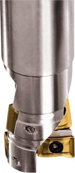 Kyocera - 32mm Cut Diam, 9.5mm Max Depth of Cut, 32mm Shank Diam, 150mm OAL, Indexable Square Shoulder End Mill - GOMT 160408ER-D, JOMT 160408ER-D Inserts, Cylindrical Shank, 90° Lead Angle - Eagle Tool & Supply