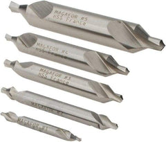 Magafor - 5 Piece, #1 to 5, 1/8 to 7/16" Body Diam, 3/64 to 3/16" Point Diam, Plain Edge, High Speed Steel Combo Drill & Countersink Set - 60° Incl Angle, 0.067 to 0.256" Point Length, 1/8 to 2-3/4" OAL, Double End, 115 Series Compatibility - Eagle Tool & Supply