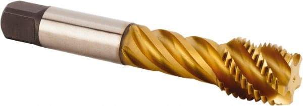 Kennametal - M30x3.50 Metric 5 Flute 6HX Modified Bottoming Spiral Flute Tap - Powdered Metal, TiCN/TiN Finish, 180mm OAL, Right Hand Flute, Right Hand Thread, Series T630 - Eagle Tool & Supply