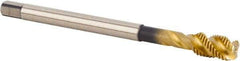 Kennametal - M10x1.25 Metric 3 Flute 6HX Modified Bottoming Spiral Flute Tap - Powdered Metal, TiCN/TiN Finish, 100mm OAL, Right Hand Flute, Right Hand Thread, Series T631 - Eagle Tool & Supply