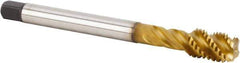 Kennametal - M18x2.50 Metric 4 Flute 6HX Modified Bottoming Spiral Flute Tap - Powdered Metal, TiCN/TiN Finish, 125mm OAL, Right Hand Flute, Right Hand Thread, Series T631 - Eagle Tool & Supply