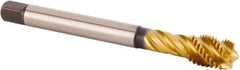 Kennametal - M16x1.50 Metric Fine 4 Flute 6HX Modified Bottoming Spiral Flute Tap - Powdered Metal, TiCN/TiN Finish, 100mm OAL, Right Hand Flute, Right Hand Thread, Series T630 - Eagle Tool & Supply