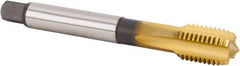 Kennametal - M12x1.75 Metric Coarse 6HX 4 Flute TiCN/TiN Finish Powdered Metal Straight Flute Machine Tap - Modified Bottoming, Right Hand Thread, 110mm OAL, 18mm Thread Length, Oversize - Exact Industrial Supply