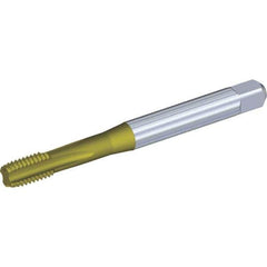 Kennametal - 3/8-16 UNC 3BX 4 Flute TiCN/TiN Finish Powdered Metal Straight Flute Machine Tap - Modified Bottoming, Right Hand Thread, 100mm OAL, 16mm Thread Length, Oversize, Through Coolant - Exact Industrial Supply