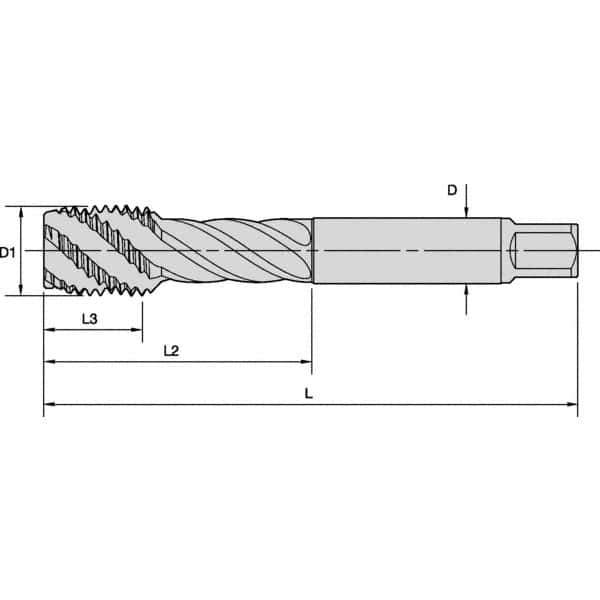 Kennametal - M10x1.50 Metric 3 Flute 6HX Modified Bottoming Spiral Flute Tap - Powdered Metal, TiN/CrC/C Finish, 100.1mm OAL, Right Hand Flute, Right Hand Thread, Series T630 - Exact Industrial Supply