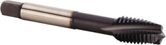 Kennametal - 3/8-16 UNC 3 Flute 3BX Plug Spiral Flute Tap - Powdered Metal, TiN/CrC/C Finish, 74.68mm OAL, Left Hand Flute, Right Hand Thread, Series T620 - Eagle Tool & Supply
