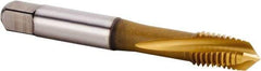 Kennametal - M8x1.25 Metric 3 Flute 6HX Plug Spiral Flute Tap - Powdered Metal, TiCN/TiN Finish, 68.83mm OAL, Left Hand Flute, Right Hand Thread, Series T620 - Eagle Tool & Supply