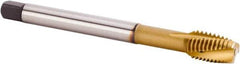 Kennametal - M18x2.50 Metric 4 Flute 6HX Plug Spiral Flute Tap - Powdered Metal, TiCN/TiN Finish, 125mm OAL, Left Hand Flute, Right Hand Thread, Series T621 - Eagle Tool & Supply