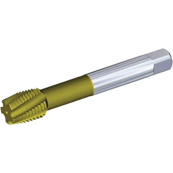 Kennametal - M20x2.50 Metric 4 Flute 6HX Plug Spiral Flute Tap - Powdered Metal, TiCN/TiN Finish, 140mm OAL, Left Hand Flute, Right Hand Thread, Series T620 - Eagle Tool & Supply