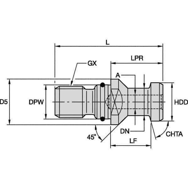 Kennametal - B Style, DV50 Taper, M24x3 Thread, 75° Angle Radius, Standard Retention Knob - 2.9134" OAL, 1.1012" Knob Diam, 1.3386" from Knob to Flange, 0.9831" Pilot Diam, 0.4547" Coolant Hole, Through Coolant - Exact Industrial Supply