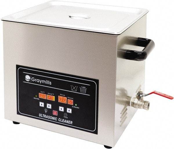 Graymills - Bench Top Water-Based Ultrasonic Cleaner - 0.5 Gal Max Operating Capacity, 304 Stainless Steel Tank, 234.95mm High x 7" Long x 6-1/2" Wide, 120 Input Volts - Eagle Tool & Supply