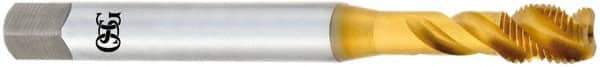 OSG - 7/8-14 UNF 4 Flute 2B Modified Bottoming Spiral Flute Tap - Vanadium High Speed Steel, TiN Finish, 140mm OAL, Right Hand Flute, Right Hand Thread, Series 230 - Eagle Tool & Supply