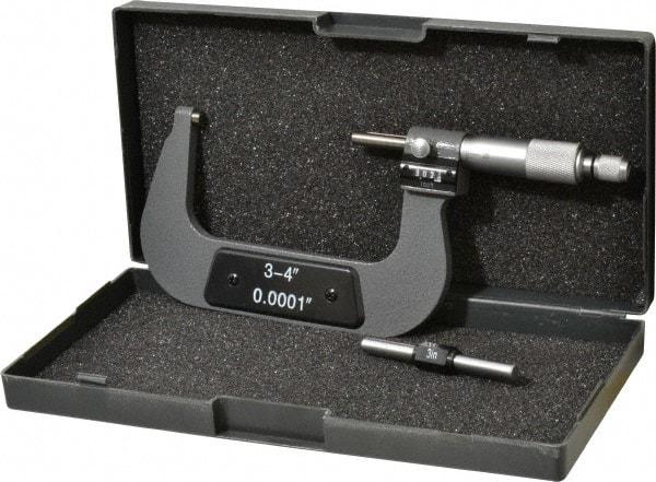 Value Collection - 3 to 4" Range, 0.0001" Graduation, Mechanical Outside Micrometer - Ratchet Stop Thimble, Digital Counter - Eagle Tool & Supply