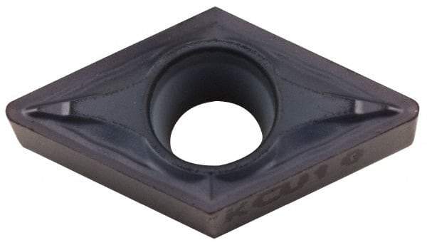 Kennametal - DCMT21.51 FP Grade KCU10 Carbide Turning Insert - TiAlN Finish, 55° Diamond, 1/4" Inscr Circle, 3/32" Thick, 1/64" Corner Radius - Eagle Tool & Supply