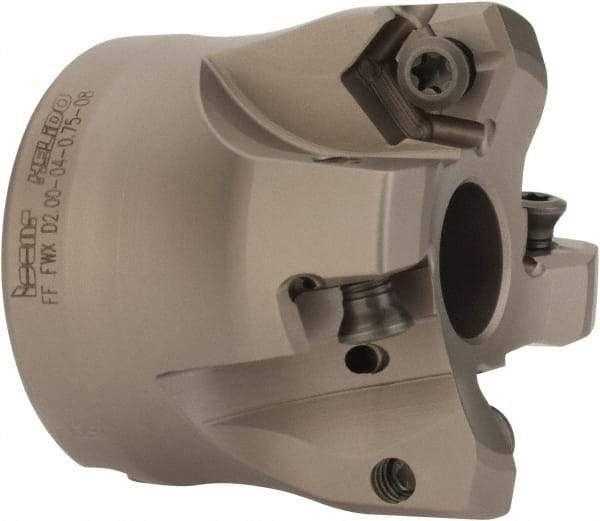 Iscar - 4 Inserts, 1.37" Cutter Diam, 0.08" Max Depth of Cut, Indexable High-Feed Face Mill - 3/4" Arbor Hole Diam, 1-3/4" High, FF FWX-08 Toolholder, H600 WXCU 08 Inserts, Series FF FWX - Eagle Tool & Supply