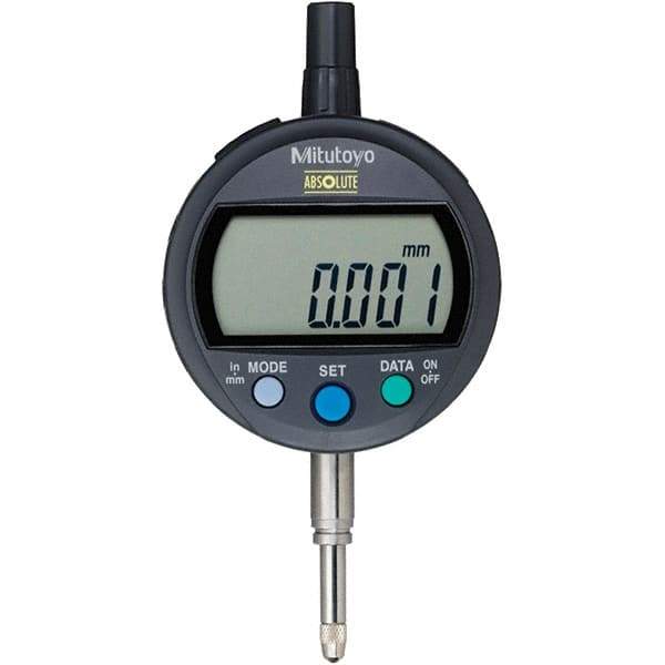 Mitutoyo - 0 to 12.7mm Range, 0.001mm Graduation, Electronic Drop Inidicator - Flat Back, 0.003mm Accuracy, LCD Display, Metric - Eagle Tool & Supply
