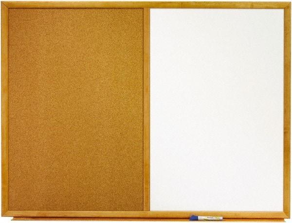 Quartet - 48" Wide x 36" High Dry Erase Combination Cork Bulletin Board - Melamine, White/Brown - Eagle Tool & Supply
