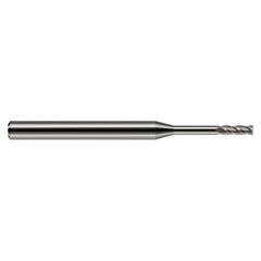 Miniature End Mills - Long Reach, Standard Flute - 0.0620″ (1/16″) Cutter Diameter × 0.1860″ Length of Cut × 0.5000″ (1/2″) Reach Carbide Square End Mill, 4 Flutes - Exact Industrial Supply