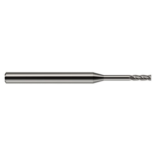 Miniature End Mills - Long Reach, Standard Flute - 0.0600″ Cutter Diameter × 0.1800″ Length of Cut × 0.5000″ (1/2″) Reach Carbide Square End Mill, 4 Flutes - Exact Industrial Supply