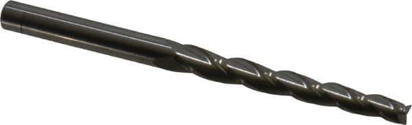 Accupro - 1° Taper Angle per Side, 3/16" Small End Diam, 1-7/8" LOC, Solid Carbide 3 Flute Tapered Square End Mill - 3-1/2" OAL, 1/4" Shank Diam, Spiral Flute - Eagle Tool & Supply