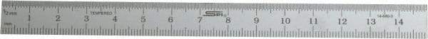 SPI - 150mm Long, 0.5, 1mm Graduation, Flexible Steel Rule - Metric Graduation Style, 1/2" Wide, Silver, Satin Chrome Finish - Eagle Tool & Supply
