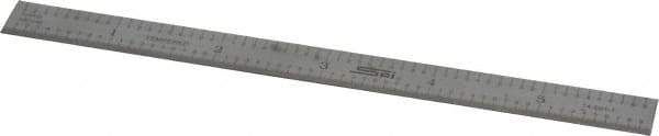 SPI - 6" Long, 1/100, 1/10" and 0.5, 1mm Graduation, Flexible Steel Rule - Decimal/Metric Graduation Style, 1/2" Wide, Silver, Satin Chrome Finish - Eagle Tool & Supply