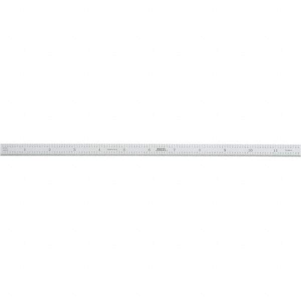 SPI - 12" Long, 1/100, 1/10" and 0.5, 1mm Graduation, Flexible Steel Rule - Decimal/Metric Graduation Style, 1/2" Wide, Silver, Satin Chrome Finish - Eagle Tool & Supply