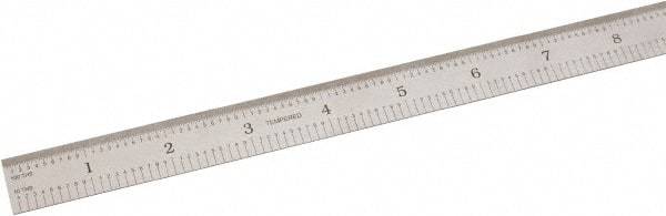 SPI - 18" Long, 1/100, 1/10" and 0.5, 1mm Graduation, Flexible Steel Rule - Decimal/Metric Graduation Style, 3/4" Wide, Silver, Satin Chrome Finish - Eagle Tool & Supply
