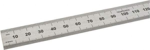 SPI - 450mm Long, 0.5, 1mm Graduation, Flexible Steel Rule - Metric Graduation Style, 3/4" Wide, Silver, Satin Chrome Finish - Eagle Tool & Supply