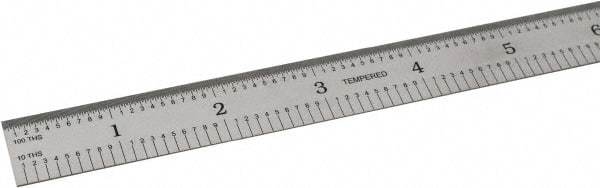 SPI - 24" Long, 1/100, 1/10" and 0.5, 1mm Graduation, Flexible Steel Rule - Decimal/Metric Graduation Style, 3/4" Wide, Silver, Satin Chrome Finish - Eagle Tool & Supply