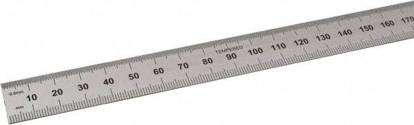 SPI - 600mm Long, 0.5, 1mm Graduation, Flexible Steel Rule - Metric Graduation Style, 3/4" Wide, Silver, Satin Chrome Finish - Eagle Tool & Supply