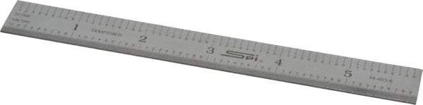 SPI - 6" Long, 1/100, 1/10" and 0.5, 1mm Graduation, Rigid Steel Rule - Decimal/Metric Graduation Style, 3/4" Wide, Silver, Satin Chrome Finish - Eagle Tool & Supply