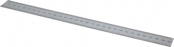 SPI - 12" Long, 1/100, 1/10" and 0.5, 1mm Graduation, Rigid Steel Rule - Decimal/Metric Graduation Style, 1" Wide, Silver, Satin Chrome Finish - Eagle Tool & Supply