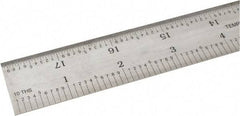 SPI - 18" Long, 1/100, 1/10" and 0.5, 1mm Graduation, Rigid Steel Rule - Decimal/Metric Graduation Style, 1-1/8" Wide, Silver, Satin Chrome Finish - Eagle Tool & Supply