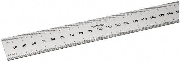 SPI - 18" Long, 0.5, 1mm Graduation, Rigid Steel Rule - Metric Graduation Style, 1-1/8" Wide, Silver, Satin Chrome Finish - Eagle Tool & Supply