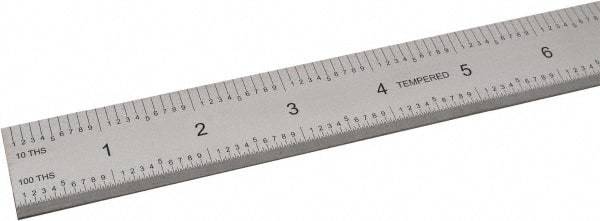 SPI - 24" Long, 1/100, 1/10" and 0.5, 1mm Graduation, Rigid Steel Rule - Decimal/Metric Graduation Style, 1-1/8" Wide, Silver, Satin Chrome Finish - Eagle Tool & Supply