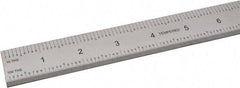 SPI - 24" Long, 1/100, 1/10" and 0.5, 1mm Graduation, Rigid Steel Rule - Decimal/Metric Graduation Style, 1-1/8" Wide, Silver, Satin Chrome Finish - Eagle Tool & Supply