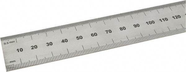 SPI - 24" Long, 0.5, 1mm Graduation, Rigid Steel Rule - Metric Graduation Style, 1-1/8" Wide, Silver, Satin Chrome Finish - Eagle Tool & Supply