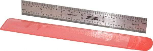 SPI - 6" Long, 1/64, 1/32, 1/16, 1/8" Graduation, Rigid Steel Rule - 4R Graduation Style, 3/4" Wide, Silver - Eagle Tool & Supply