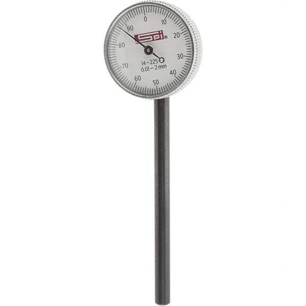 SPI - 2mm Range, 0-100 Dial Reading, 0.001" Graduation Dial Drop Indicator - 1.55" Dial, 2mm Range per Revolution, Includes NPL Traceability Certification - Eagle Tool & Supply