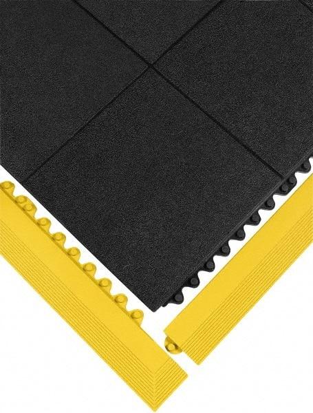 Wearwell - 39" Long x 3" Wide x 5/8" Thick, Anti-Fatigue Modular Matting Ramp Edge - Male, Yellow, For Dry & Wet Areas, Series 572 - Eagle Tool & Supply